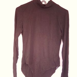 Women's black long sleeve bodysuit L stretchy material button bottom